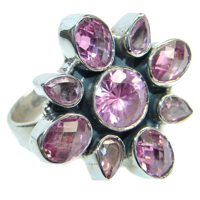 Ultra Fancy Pink Cubic Zirconia Sterling Silver Coctail ring s. 9 1/4
