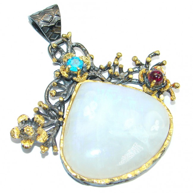 Luxurious Fire Moonstone Gold plated over Sterling Silver handmade Pendant