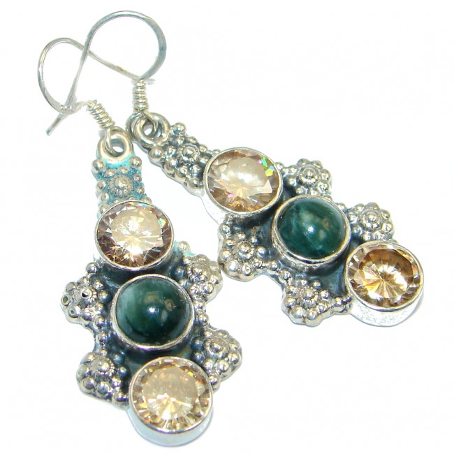 Genuine Seraphinite CZ Sterling Silver handmade earrings