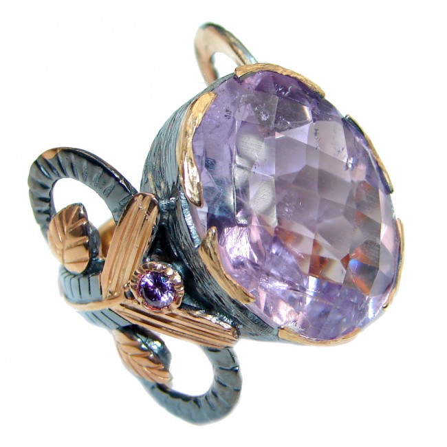 Bold Design Genuine Amethyst Rose Gold plated over Sterling Silver handmade ring size 8