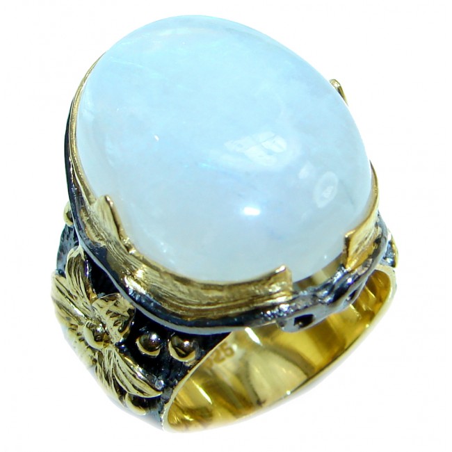 Huge Fire Moonstone Gold plated over Sterling Silver handmade ring size 7