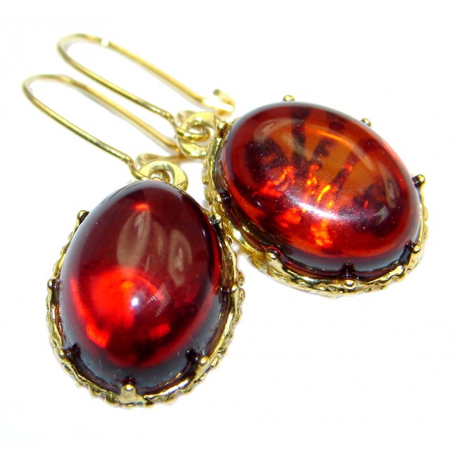 Luxury Genuine Baltic Polish Amber 18ct Gold plated over Syterling Silver handmade Earrings