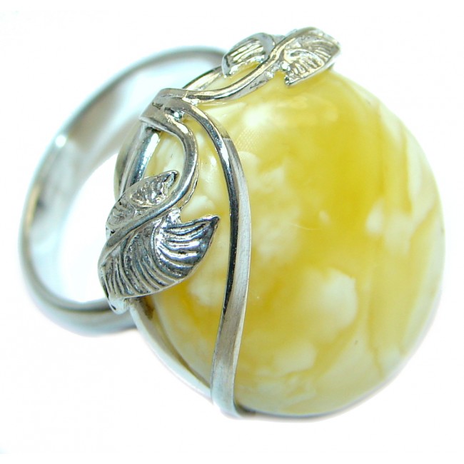 Genuine Butterscoth Baltic Polish Amber Sterling Silver handmade Ring size 6 1/4 adjustable