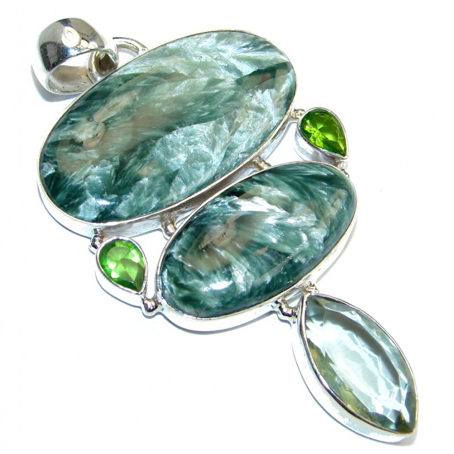 Precious Seraphinite Green Amethyst Sterling Silver handmade Pendant