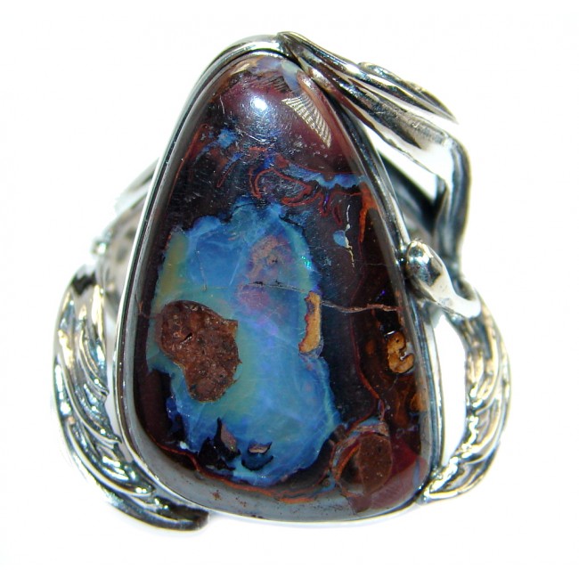 Classic Boulder Opal Sterling Silver handcrafted ring size 7 adjustable