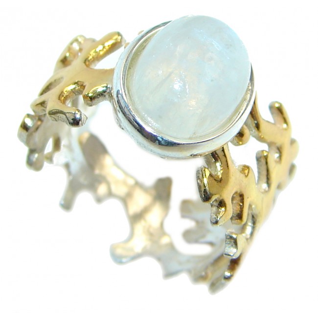 Sublime Fire Moonstone Gold plated over Sterling Silver handmade ring size 7 adjustable