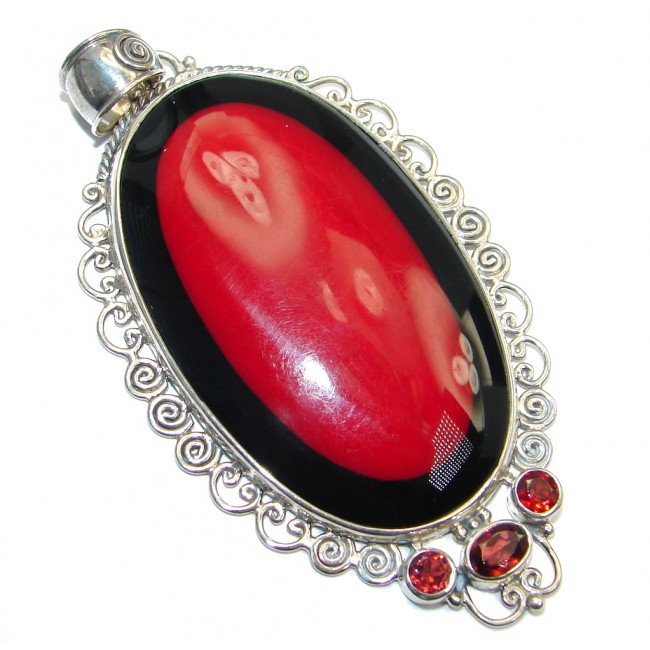Lovely Red Fossilized Coral Sterling Silver handmade pendant