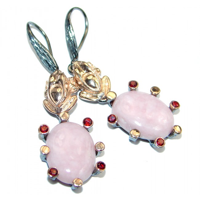 Genuine Pink Opal & Garnet Gold Plated Sterling Silver handmade earrings
