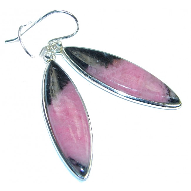Bold natural Pink Rhodonite Sterling Silver handmade earrings