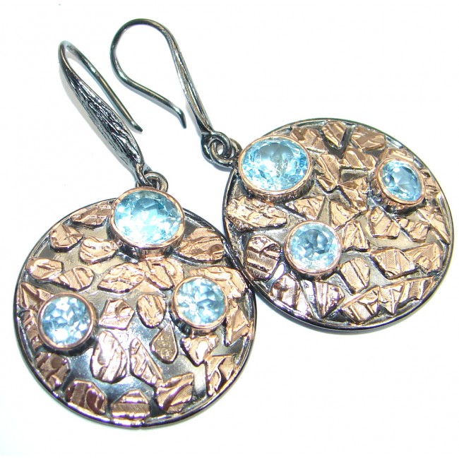 Perfect Blue Topaz Two Tones Sterling Silver handmade earrings