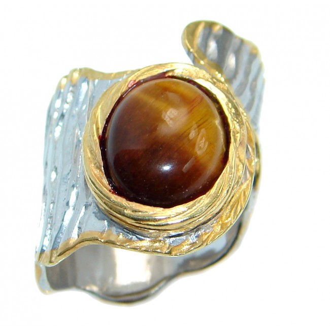 Chunky Golden Tigers Eye Rose Gold plated over Sterling Silver ring size 7 adjustable