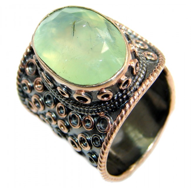 Natural Prehnite Gold plated over 925 Sterling Silver Ring Size 7 adjustable
