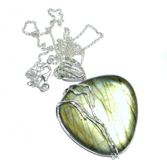 Chunky Cascade of Lights Labradorite Sterling Silver entirely handcrafted necklace