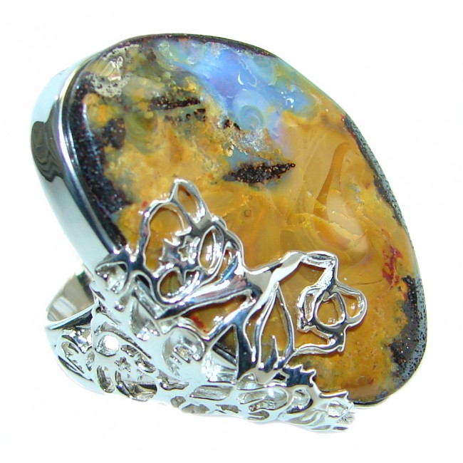 Classic Boulder Opal Sterling Silver handcrafted ring size 7 adjustable