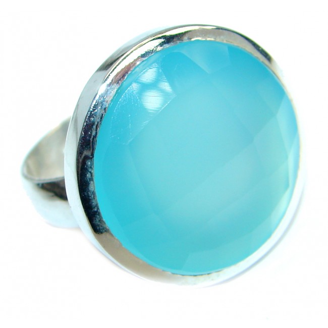 Blue Chalcedony Agate Sterling Silver Ring s. 9