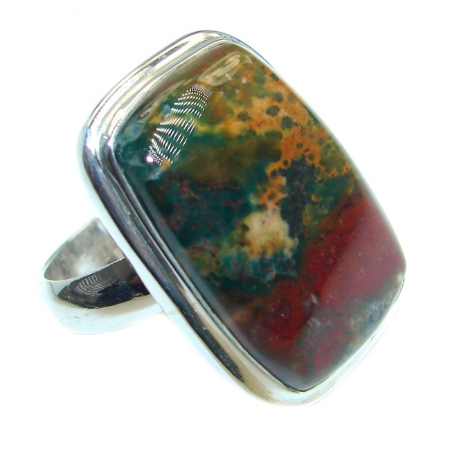 Great Quality Bloodstone Sterling Silver handmade ring size 7 adjustable