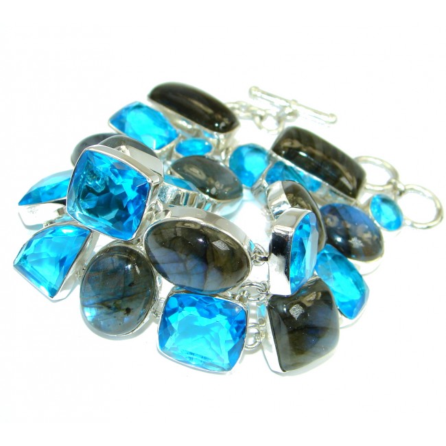 Beautiful Shimmering Labradorite and Blue Quartz Sterling Silver handmade Bracelet