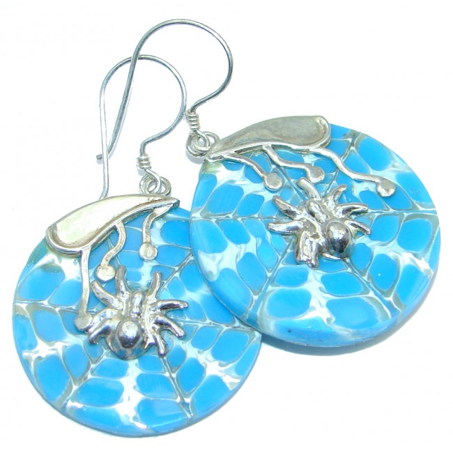 Simple Spiders Blue Shell Sterling Silver handmade earrings