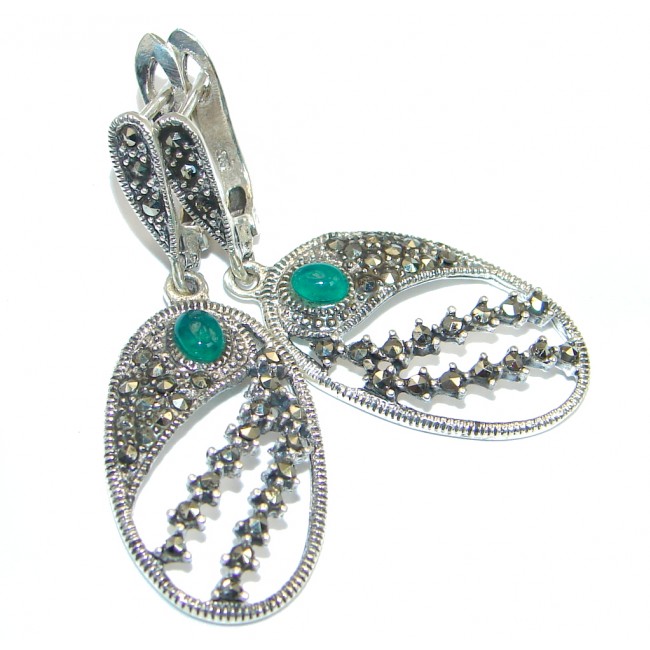 Romantic Genuine Agate Marcasite Sterling Silver handmade Earrings