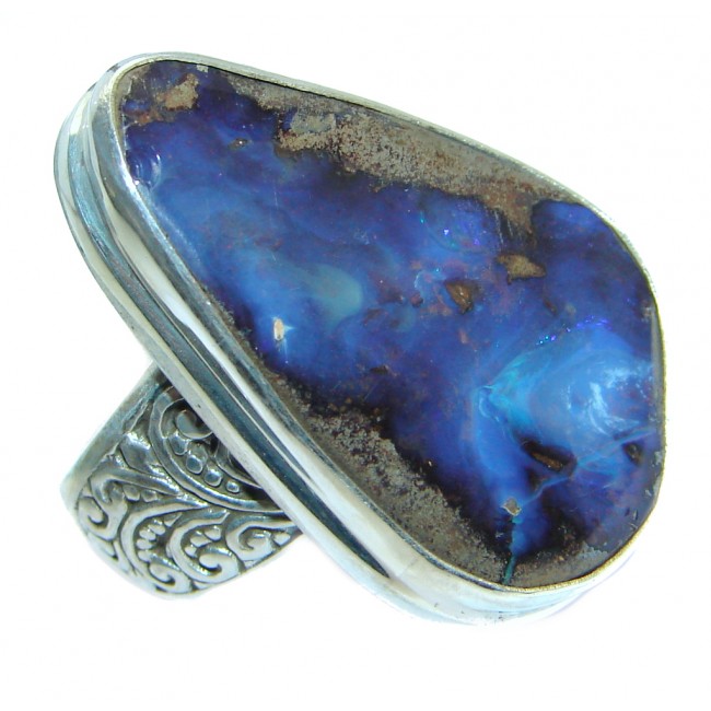Jumbo Classic Boulder Opal Sterling Silver handcrafted ring size 7