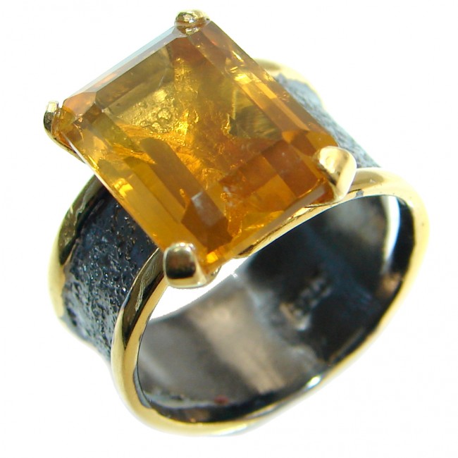 Energizing Yellow Citrine Gold plated over Sterling Silver Cocktail Ring size 7 adjustable
