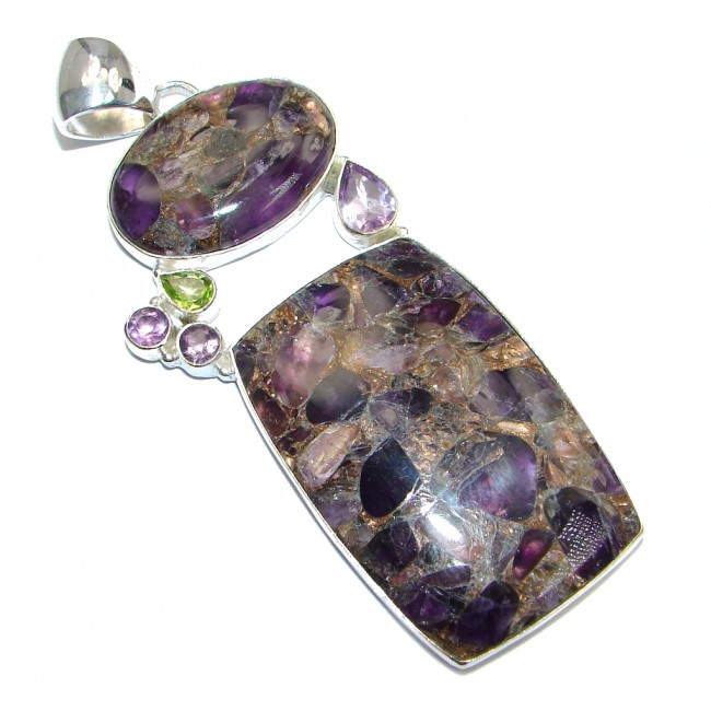 Amazing Crushed Amethyst woth copper vail Sterling Silver handmade Pendant