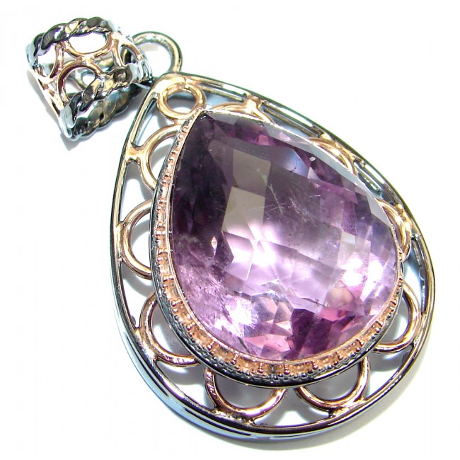 Authentic Beauty Amethyst Rose Gold Rhodium over Sterling Silver handmade Pendant