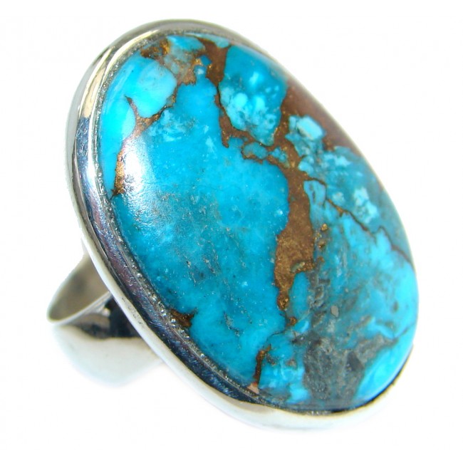 Simple Design copper Turquoise Sterling Silver handmade ring size 8