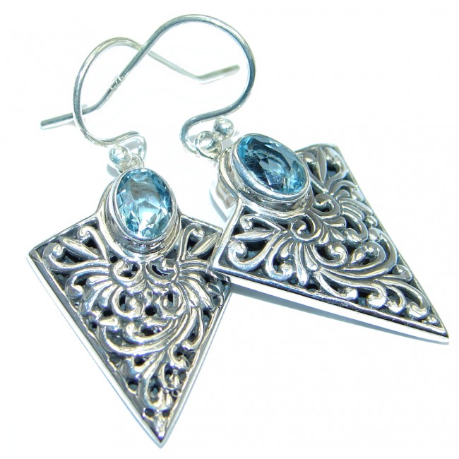 Perfect genuine Swiss Blue Topaz Sterling Silver handmade earrings
