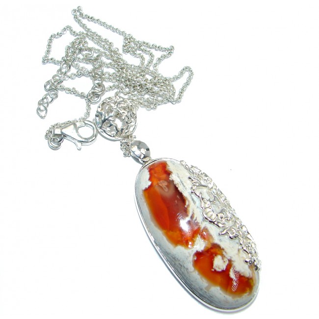 Large Master Piece genuine Mexican Opal Sterling Silver brilliantly handcrafted necklace