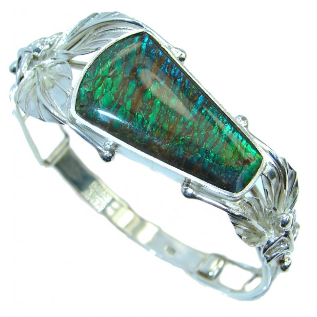 Sublime One in the World Natural Green Ammolite Sterling Silver Bracelet / Cuff