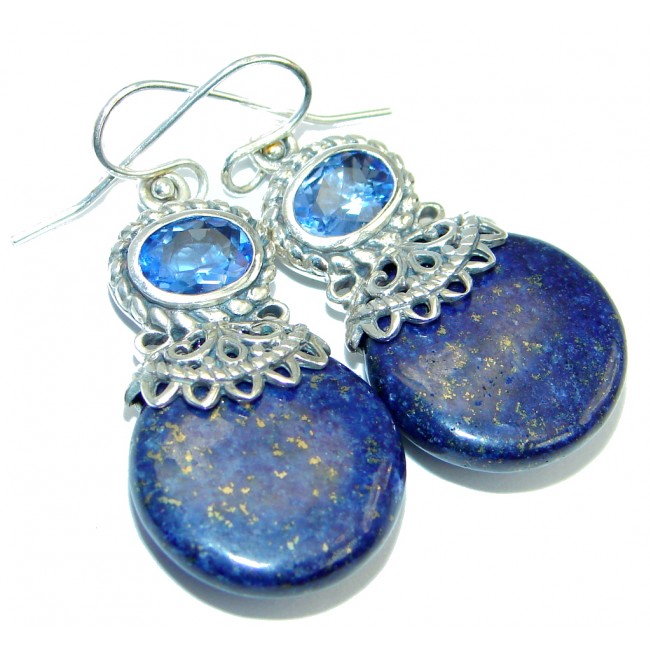 Bold Chic Handcrafted Blue Lapis Lazuli Sterling Silver handmade earrings