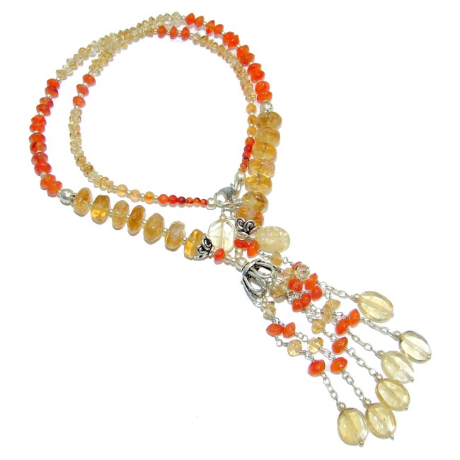 Bold Natural Carnelian Citrine Sterling Silver handmade Necklace