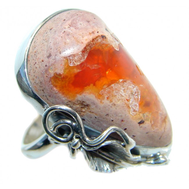 Authentic Mexican Fire Opal Oxidized Sterling Silver handmade Ring size 7 adjustable