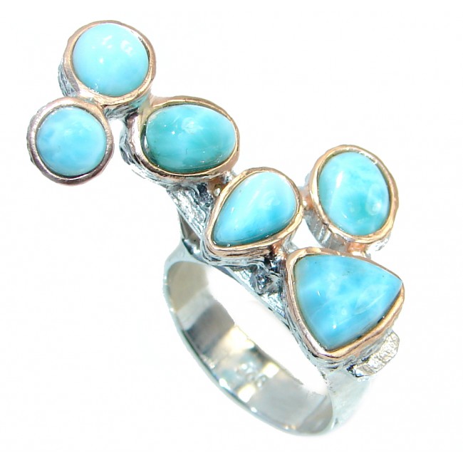 Blue Larimar Gold Rhodium plated over Sterling Silver Ring s. 7