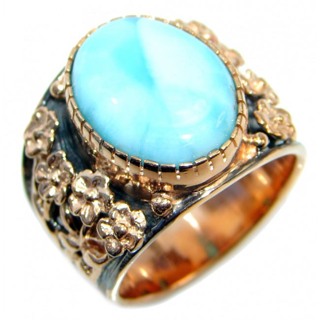 Blue Larimar Gold Rhodium plated over Sterling Silver Ring s. 8