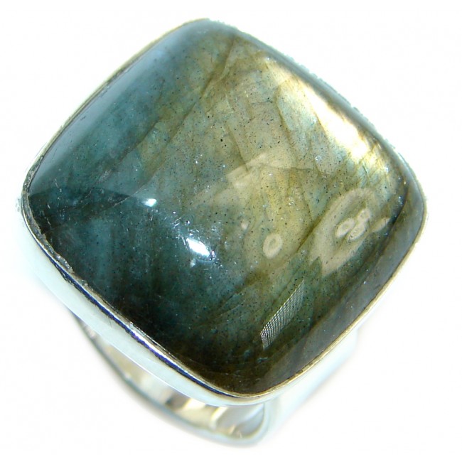 Blue Fire Labradorite Gold plated over Sterling Silver handmade ring size 6 1/4