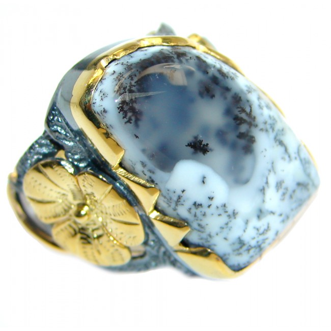 Snow Queen Dendritic Agate Gold Rhodium Plated over Sterling Silver Ring s. 6