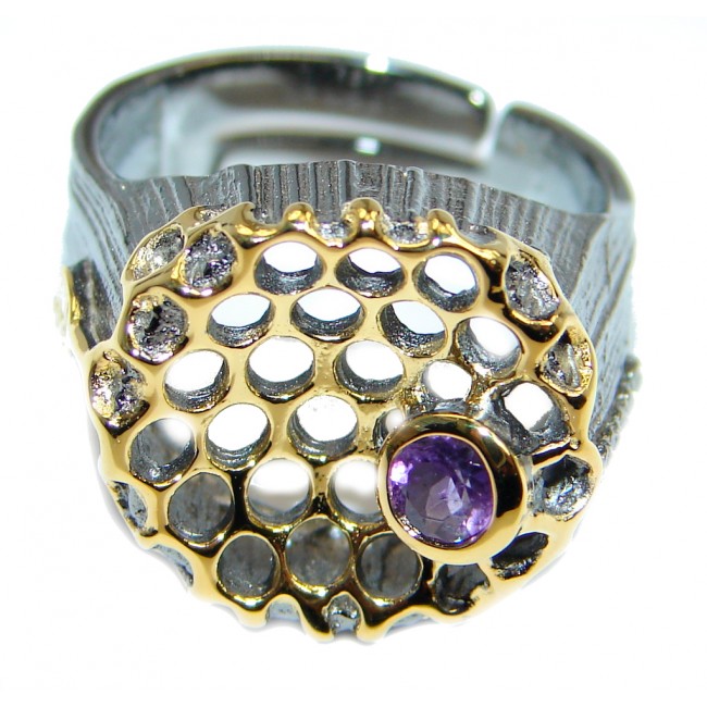 Amazing Created Amethyst Gold plated over .925 Sterling Silver Ring size 7 adjustable