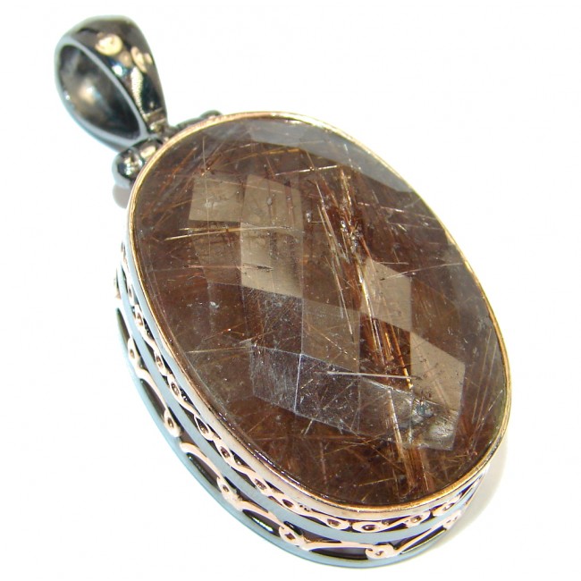 Natural Tourmalinated Quartz Rose Gold plated over .925 Sterling Silver handmade Pendant