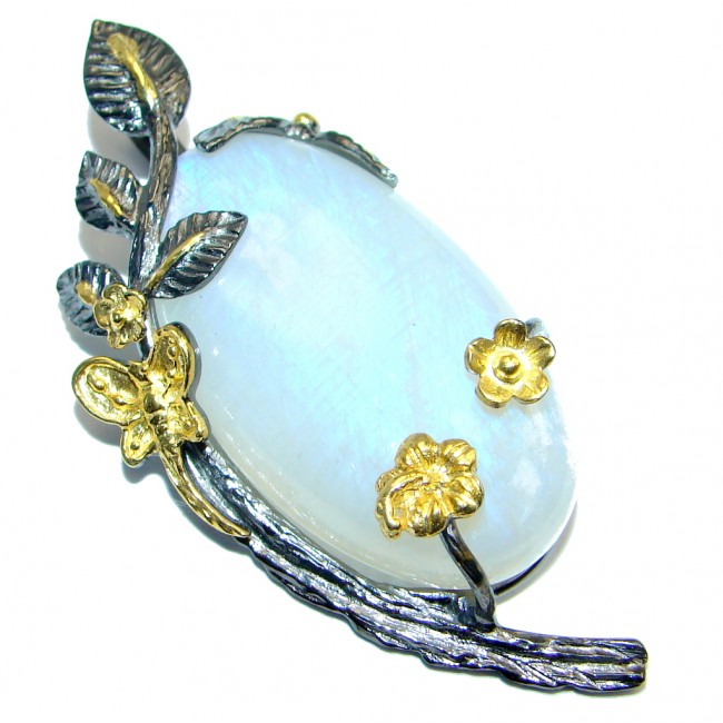 Floral Design Fire Moonstone Gold plated over Sterling Silver handmade Pendant