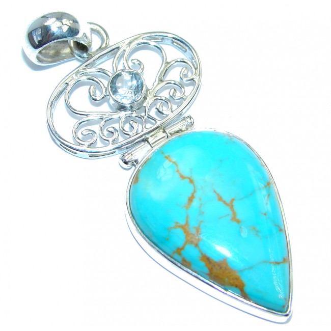 Genuine great quality Sleeping Beauty Blue Turquoise Sterling Silver handmade Pendant