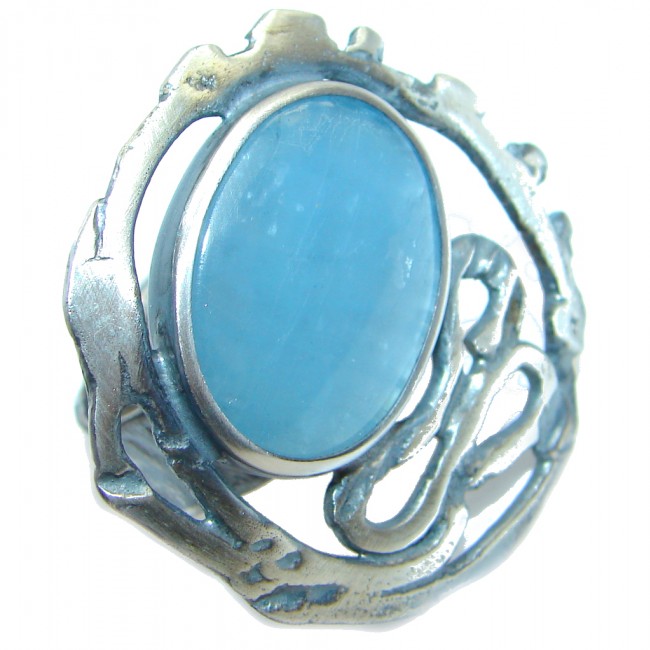 Blue Galaxy Natural 15 ct. Aquamarine Gold Plated over Sterling Silver Ring s. 8 adjustable