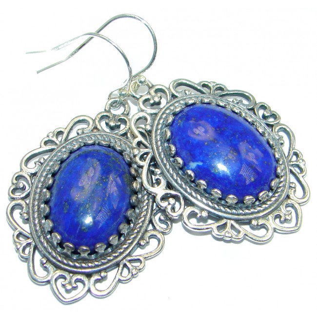 Bold Handcrafted Navy Blue Lapis Lazuli Sterling Silver handmade earrings