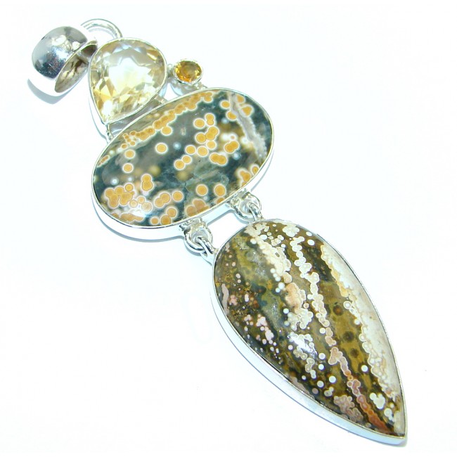 One of the kind Natural Ocean Jasper Citrine Sterling Silver handmade Pendant