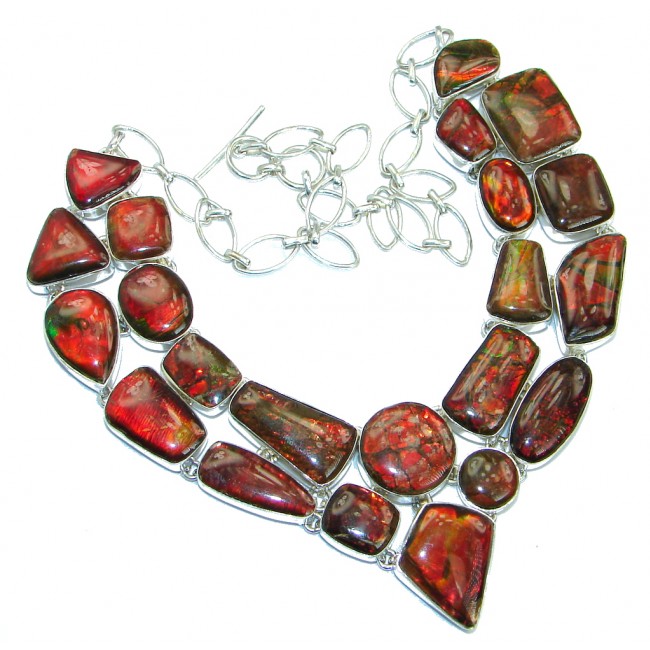 Jumbo Red Aura Natural Canadian Ammolite Sterling Silver handmade necklace