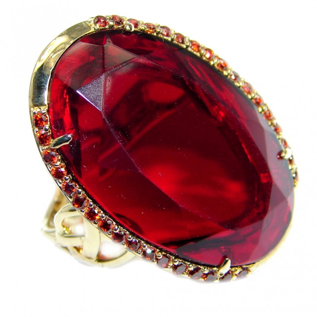 Ultra Fancy created Red Ruby Rose Gold over Sterling Silver Cocktail ring s. 8