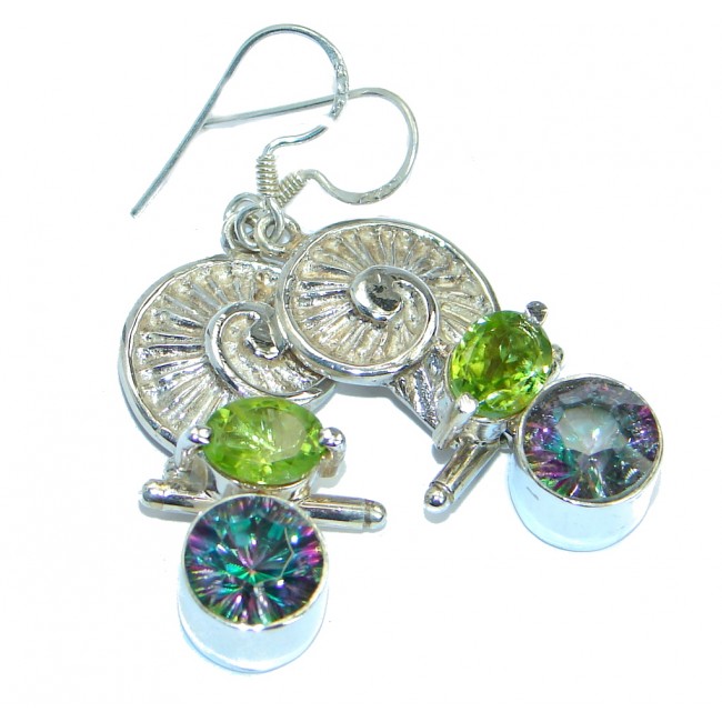 Marine Design Rainbow Magic Topaz Sterling Silver handmade earrings