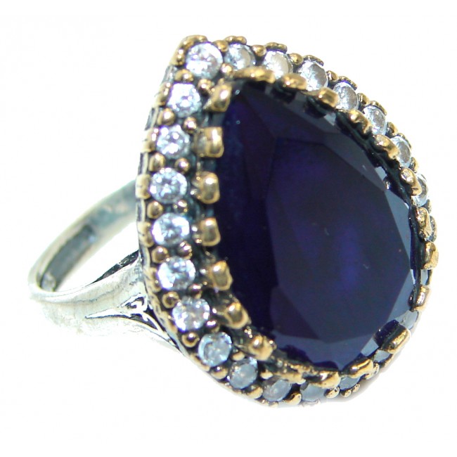 Created Blue Sapphire & White topaz Sterling Silver Ring s. 9
