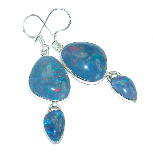 Ocean Blue Doublet Fire Opal .925 Sterling Silver handmade earrings